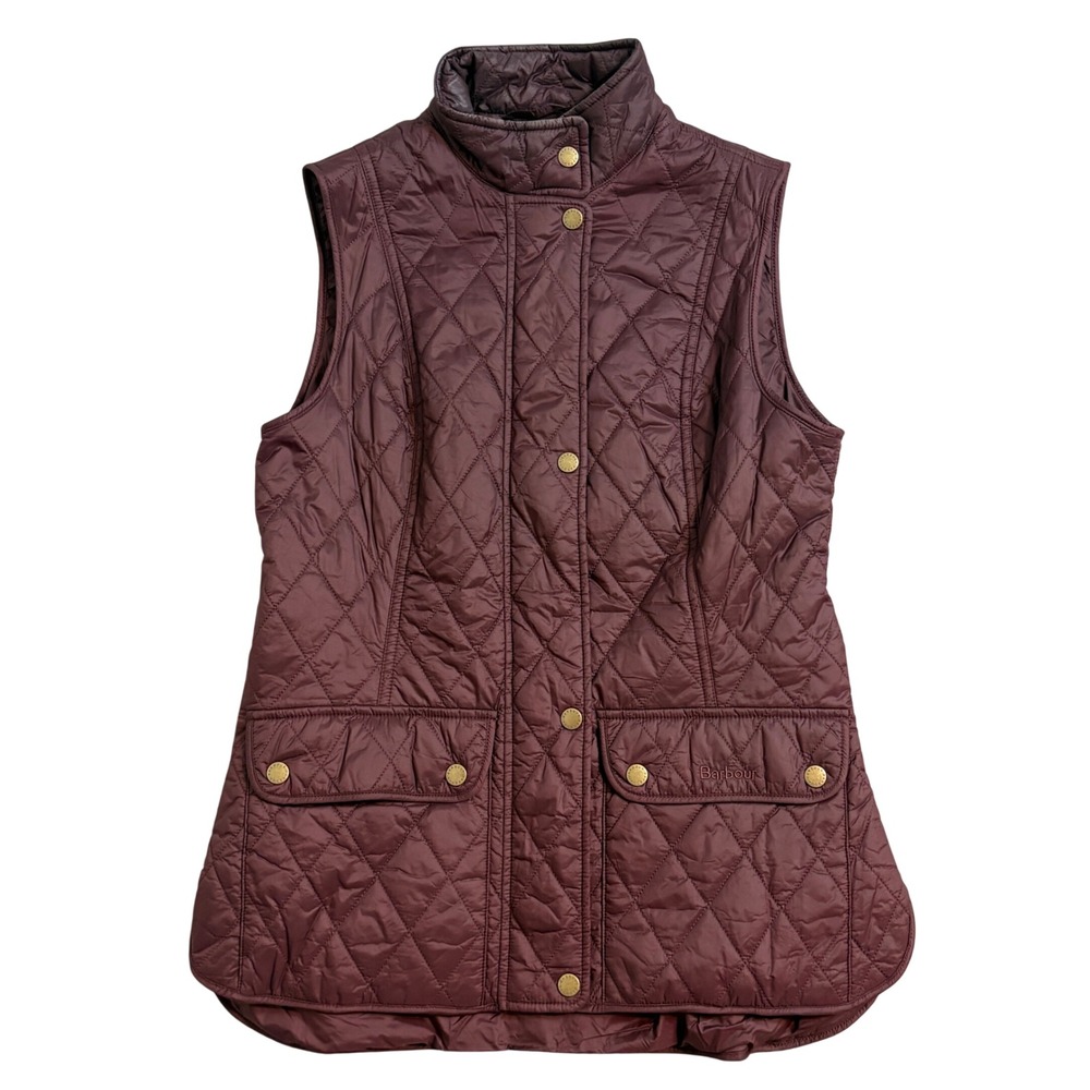 Barbour Otterburn Gilet Women 6 Burgundy Quilted Vest LGI0003 Snap Front Pocket
